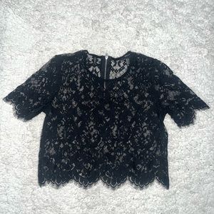 Forever 21 Lace Scalloped Hem Black Top